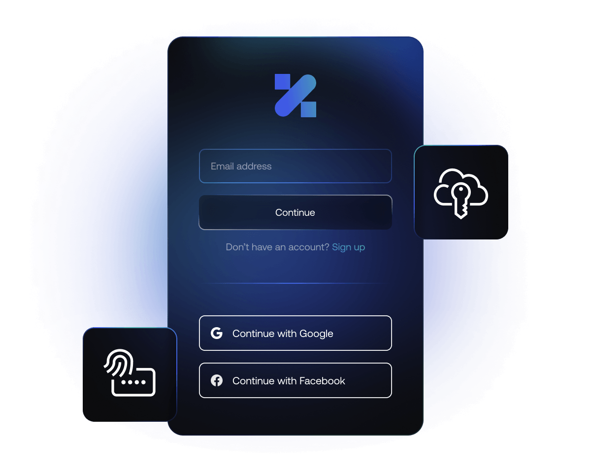 User login UI with biometrics and universal login icons